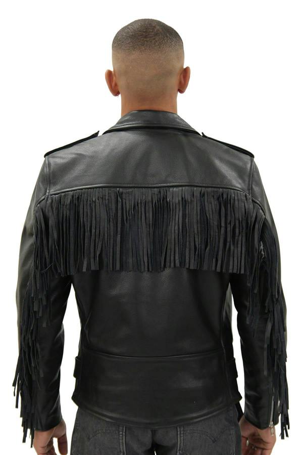 Infinity Leather Mens Fringe Hide Leather Biker Jacket- Tokyo