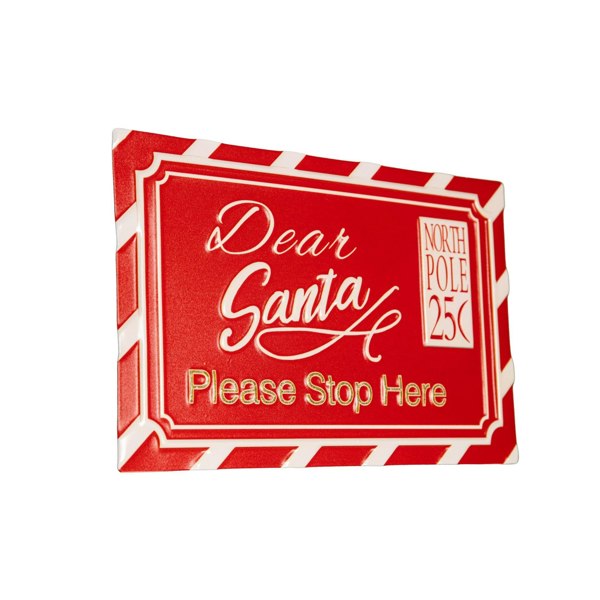 Samuel Alexander 29cm Red and White Dear Santa Stop Here Hanging Metal Sign Christmas Decoration