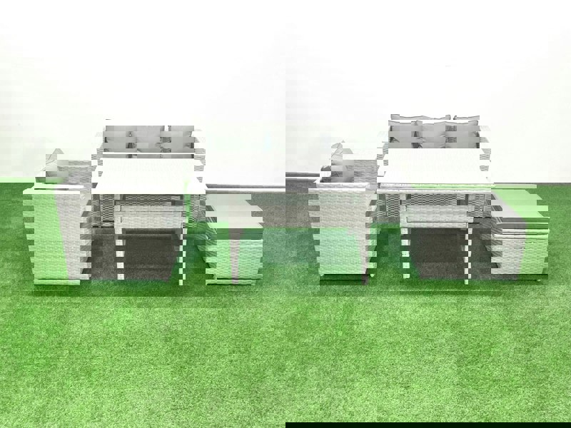 Fimous Garden Dining Set Outdoor Rattan Furniture Set with Sofa Dining Table Big Footstool Light Grey Mixed