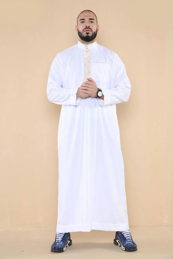 Infinity Leather Mens Thobe Jubba Emirati Islamic Arabic Eid Embroidery Kaftan Jubbah Robe