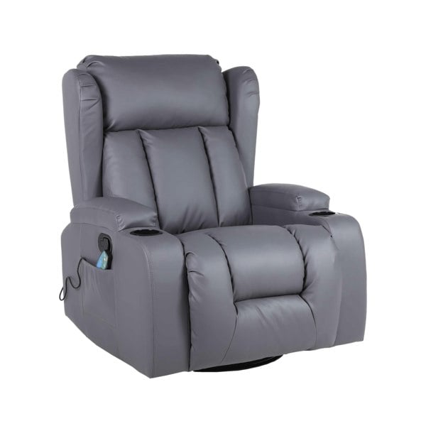 SQUAREBOXX Copenhagan Leather Manual Recliner Armchair with Heat Massager in Grey