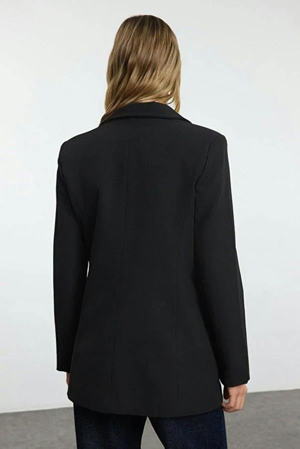 WOVCOR Oversize Lined Double-Breasted Woven Blazer Jacket
