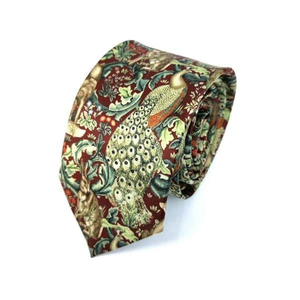 Burgundy Green Animal Floral Tie