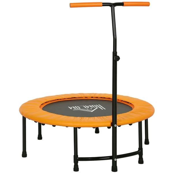40-inch orange fitness trampoline with adjustable center handle and black frame, 6 legs