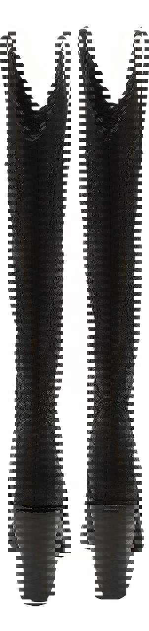 Rocket Dog Feria Womens Mid Calf Cowboy Western Pull On Boots, black leather cowboy boots with decorative stitching and pull-on loops.