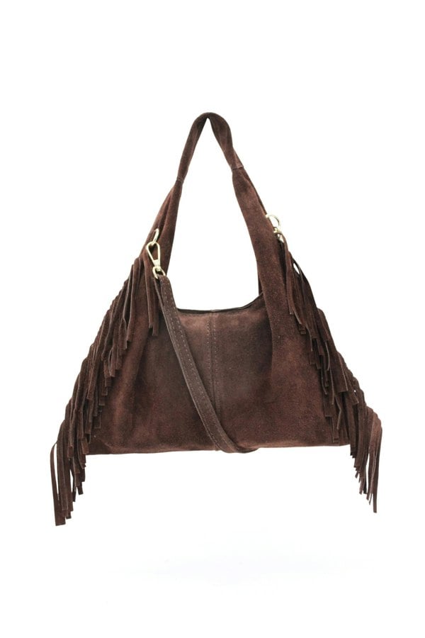 Kitise Italian Genuine Suede Fringe Crossbody Shoulder Bag