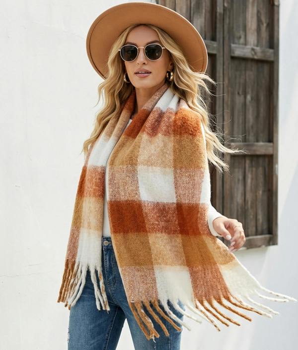VIA MONTEN Women’s Faux Mohair Scarf, Oversized Winter Scarf Wrap with Fringe, Soft Fluffy Long Shawl for Cold Weather Styling