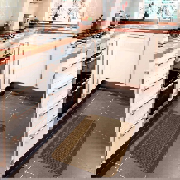 Machine Washable Design Mats: Bordered Line Brown | The Rugs