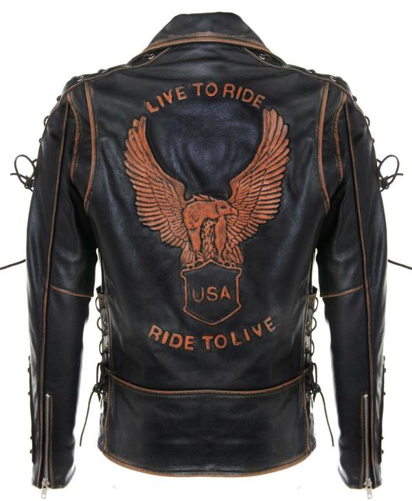 Infinity Leather Mens Embossed Brando Leather Biker Jacket-Chicago