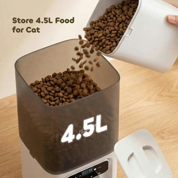 Programmable Automatic Cat Feeder with Timer Up to 6 Meals Per Day, 10s Voice Recorder, Portion Control