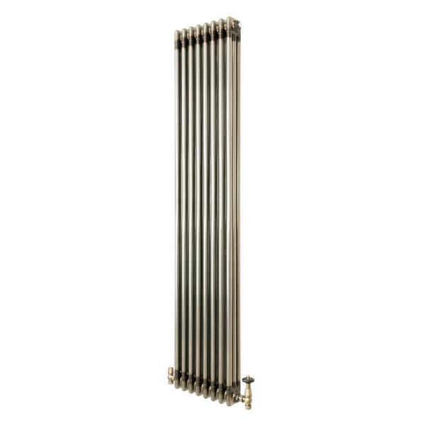 Traditional 3 Column Radiator & Valves – 1800mm x 380mm - Raw Metal