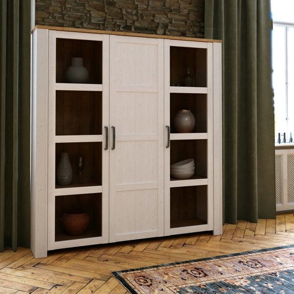 Furniture To Go Bohol Large Display Cabinet in Riviera Oak/White