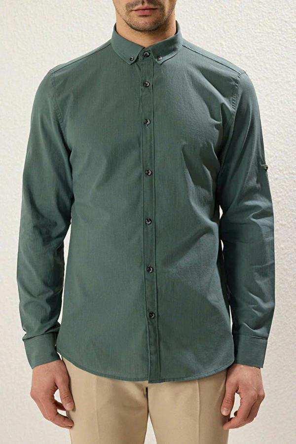 WOVCOR Slim Fit 100% Cotton Linen Look Men’s Shirt