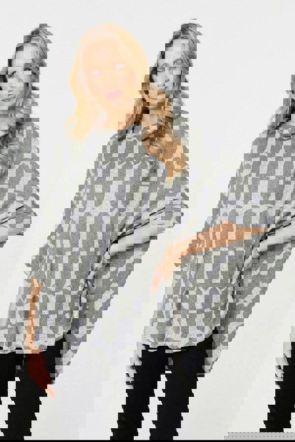 Green | Geo Print Roll Neck Oversized Top
