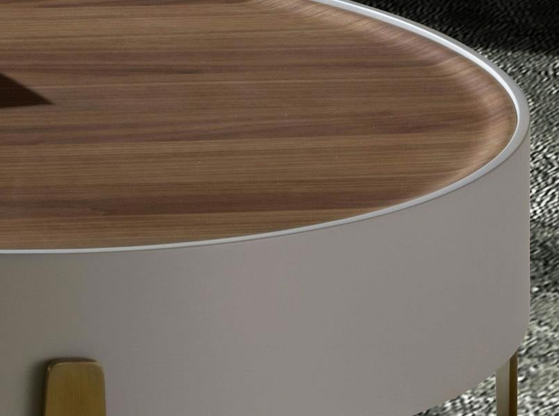 Angel Cerdá Round coffee table walnut, beige wood and polished golden steel 2151
