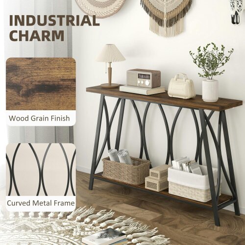 Wyld Haus Raneve Metal And Wooden Rustic Brown 2 Tier Industrial Console Table 120 x 30 x 80cm