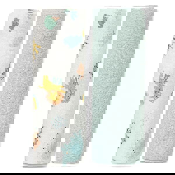 Mini Cuddles Baby Unisex 2pk Solid & Animal Printed Muslins, Multicolour