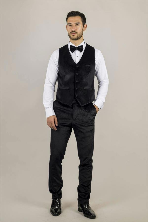 Infinity Leather Men's Black 3 Piece Velvet Wedding Tuxedo Formal Suit