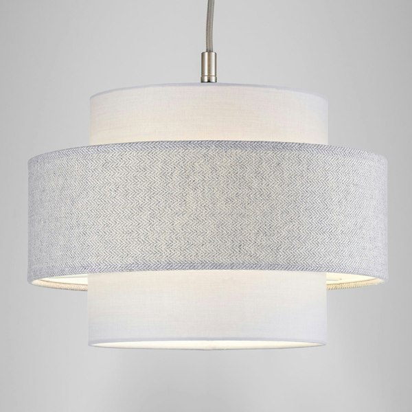 Modern Grey Herringbone Linen and Cotton Triple Tier Design Pendant Lamp Shade Image 8