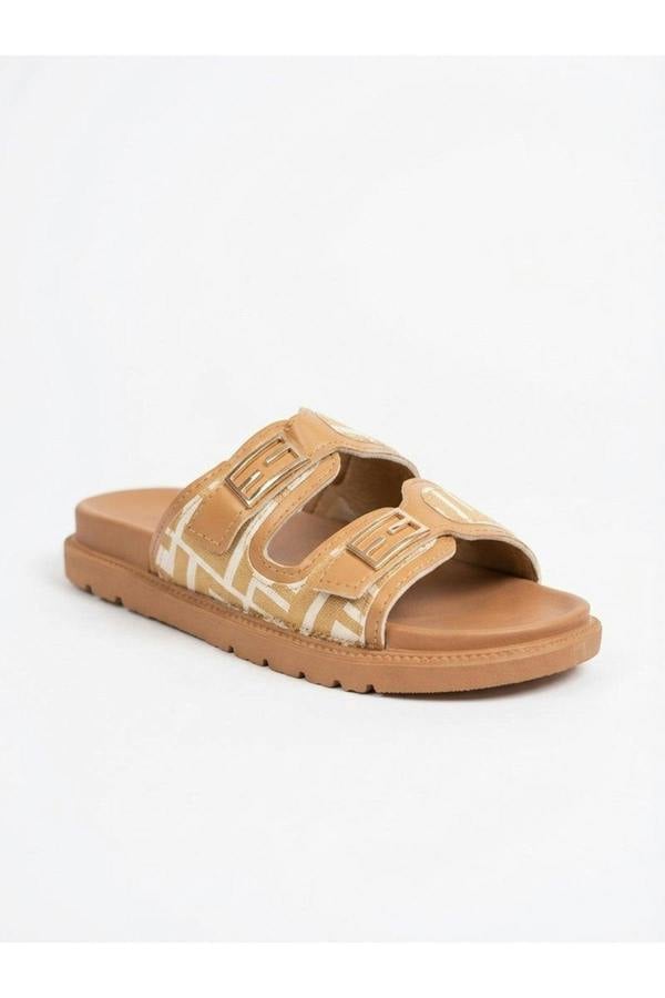 Willow Patterned Buckle Sandals - White
