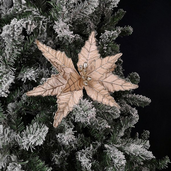 Samuel Alexander 50cm Champagne Velvet Poinsettia Stem with Glitter Christmas Decoration