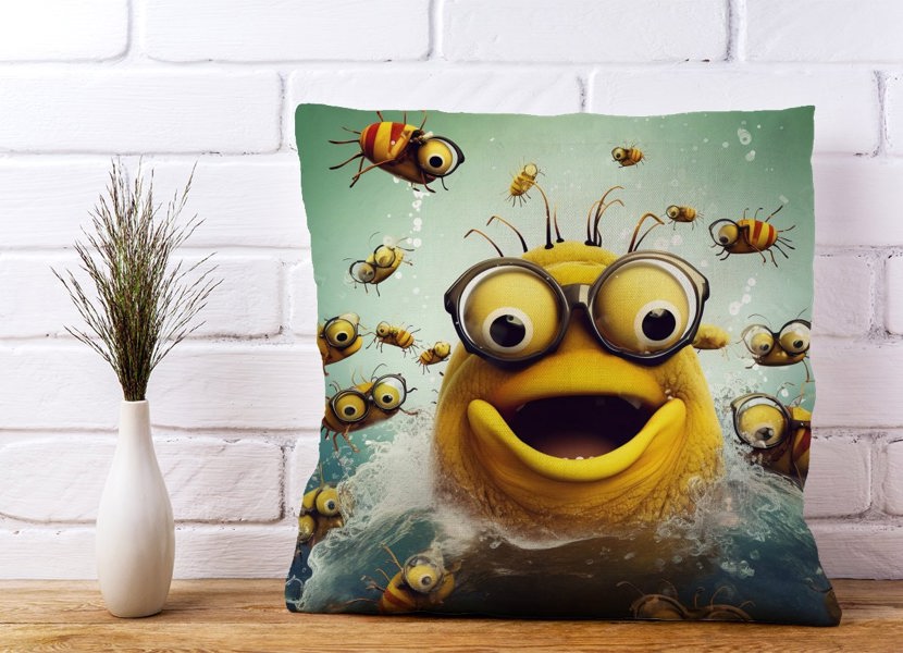 Warren Reed Happy Worm And Bees Splashart Cushions