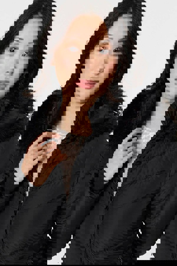 Black | Faux Fur Hooded Longline Puffer Jacket
