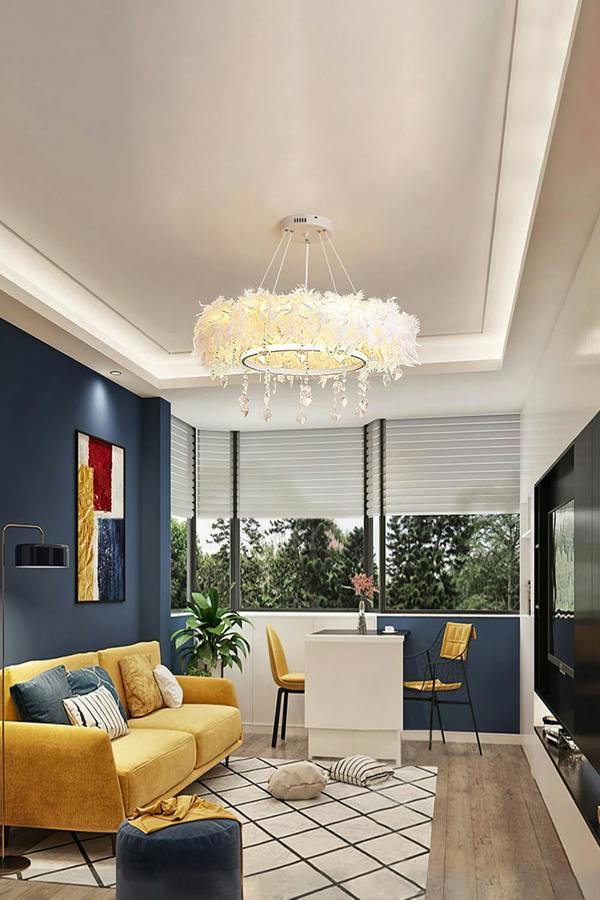 Living and Home Double-Layer Feather LED Chandelier Pendant Light with Crystals