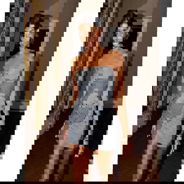 Pink Vanilla PU Studded Patchwork Mini Dress