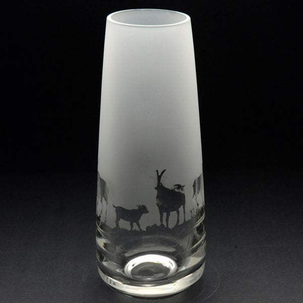 Glyptic Glass Art Goat Glass Bud Vase - Hand Etched/Engraved Gift