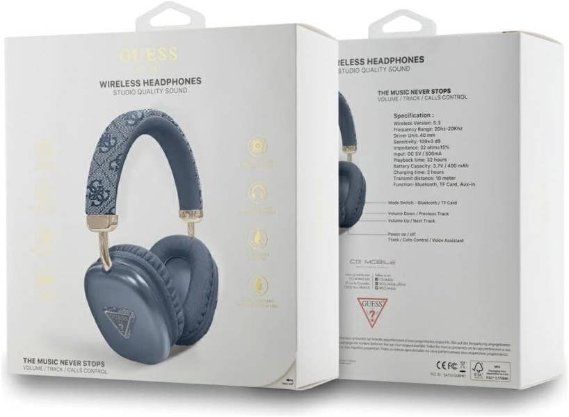 Guess PU Leather 4G Triangle Logo Wireless Headphones Blue - GUBHK1P4TPB