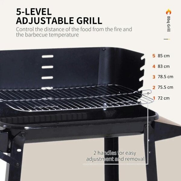 Bobobiy Trolley Charcoal BBQ Barbecue Grill Outdoor Patio Garden Heating Smoker with Side Trays Storage Shelf and Wheels