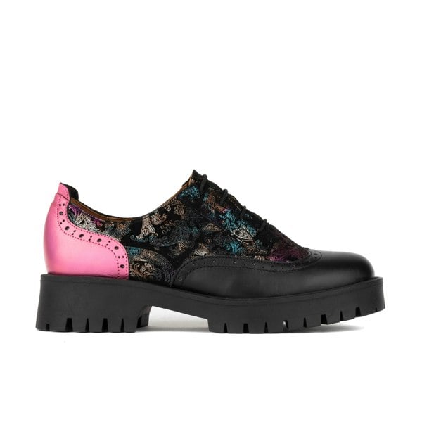 Embassy London Artisan - Dark Winter Foil & Pink - Women's leather lace-up shoe with brogue detailing