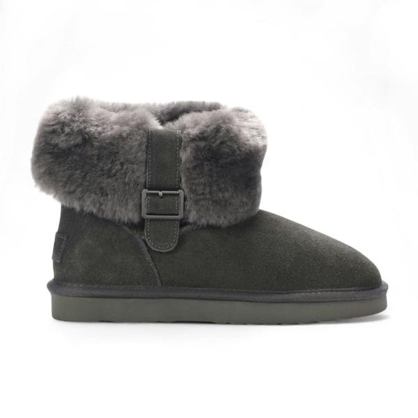 Infinity Leather Women's Genuine Sheepskin Grey Suede Ankle Bootie Winter Boots - Granite