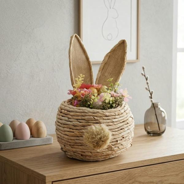 Garden Greatness Woven Faux Flowers Bunny Ears Basket
