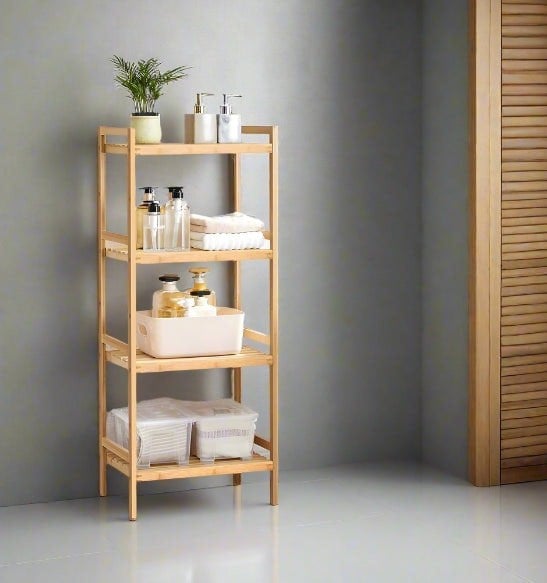Modcraft 5-Tier Bamboo Storage Rack – Adjustable Shelves for Bathroom, Kitchen, Bedroom