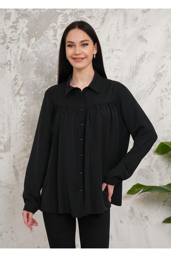 Hoxton Gal Relaxed Fit Long Sleeves Shirt in Black