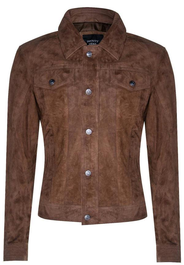 Infinity Leather Mens Suede Trucker Shirt Denim Leather Jacket
