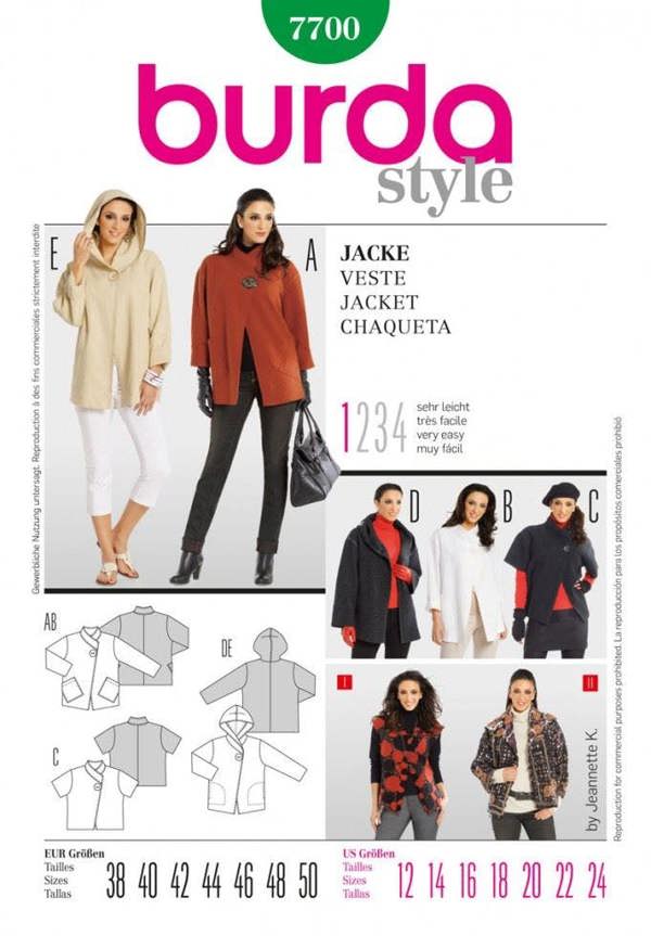 Burda Sewing Pattern 7700 Coats and Jackets For Women, Sizes: 12-24 - Easy