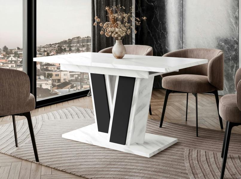 PHD Furniture MUSS Extendable Dining Table 120–160cm – Bianco Marble Effect & Black