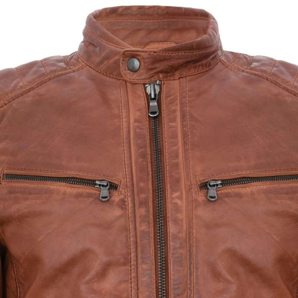 Infinity Leather Mens Leather Jacket Vintage Quilted Retro Racing Zipped Biker - San Marino