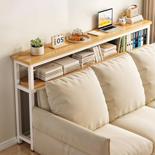 Havendro 2-Tier Console Table, Wood Side Table with Metal Frame, Narrow Sofa Table