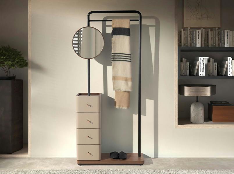 Angel Cerdá Mink leatherette, walnut, and black steel coat rack with mirror 3281