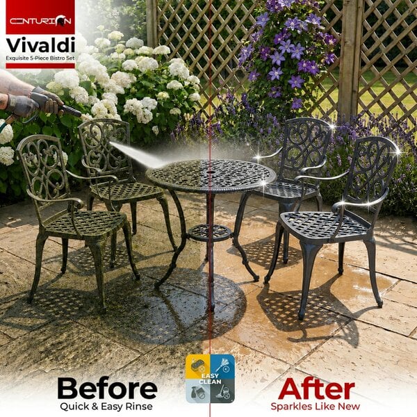 Centurion Supports VIVALDI Black 5-Piece Cast Aluminium Garden Bistro Set - with Green Cushions