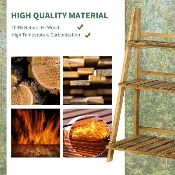 Bobobiy Wooden Folding Flower Pot Stand 3 Tier Garden Planter Display Ladder Gardener Storage Shelves Rack Herb Holder (60L x 37W x 93H cm)