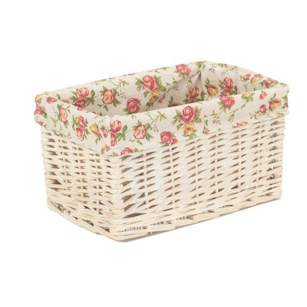 White Wash Garden Rose Lined Storage Basket