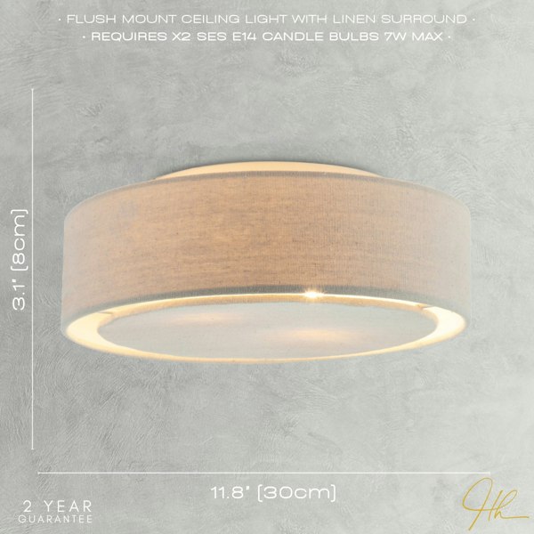 Modern Flush Linen Fabric Ceiling Light Fitting with Diffuser Plate Image 6