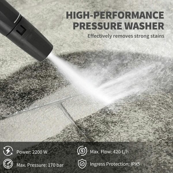 2200W High Pressure Washer, 170 Bar Pressure Washer with Adjustable Nozzle and 6M Hose, 33 x 31.5 x 80.5 cm, Yellow