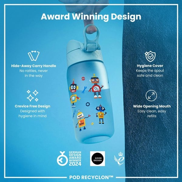ION8 Leak Proof Kids Water Bottle, Recyclon, Robots, 350ml (12oz)