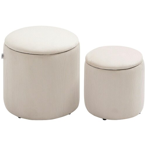 Wyld Haus Vivalepa Set Of 2 Fabric Cream White Round Storage Ottomans With Removable Lids